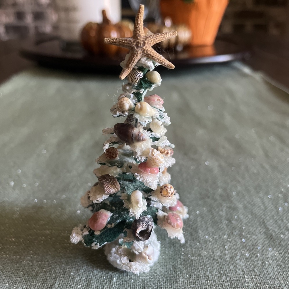 Vintage Handmade Natural Seashell Christmas Tree Figurine
